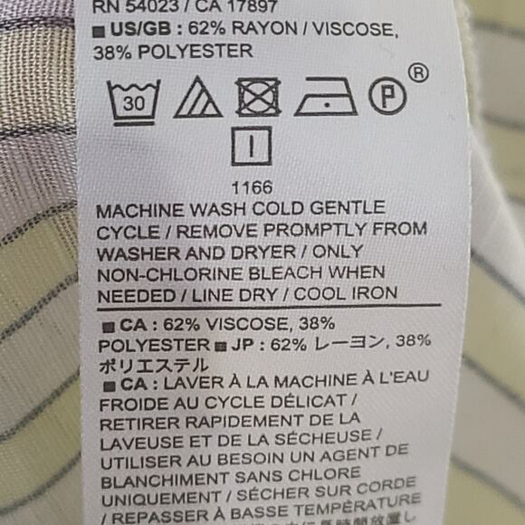 Banana Republic White Yellow Striped Short Sleeve Ruffle Collar V-Neck Blouse XL - Picture 8 of 9